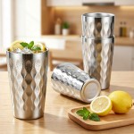 KIMQI Stainless Steel Drinking Cups, 2 Pack 15oz Metal Tumbler Cups for Beer Coffee Juice Milk,  Pint Cups for Restaurant Camping Party Bar
