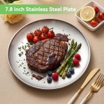 KIMQI Stainless Steel Plate, 1 Pack 8 inch Round Metal Dinner Plate, Reusable Serving Dish for Home, Kitchen, Camping, Decoration